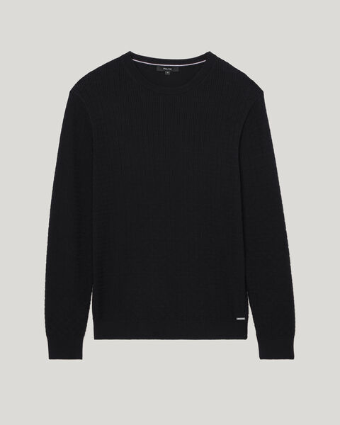 Elvin Geo Textured Crew Knit, Black, hi-res